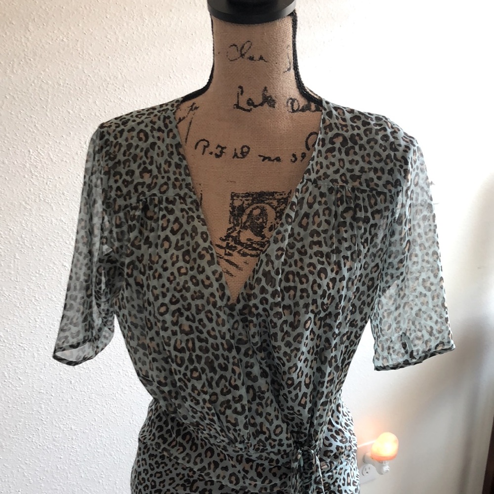 EYWASOULS GREEN 100% ‘CHIFFON’ LEOPARD PRINT - Picture 2 of 16